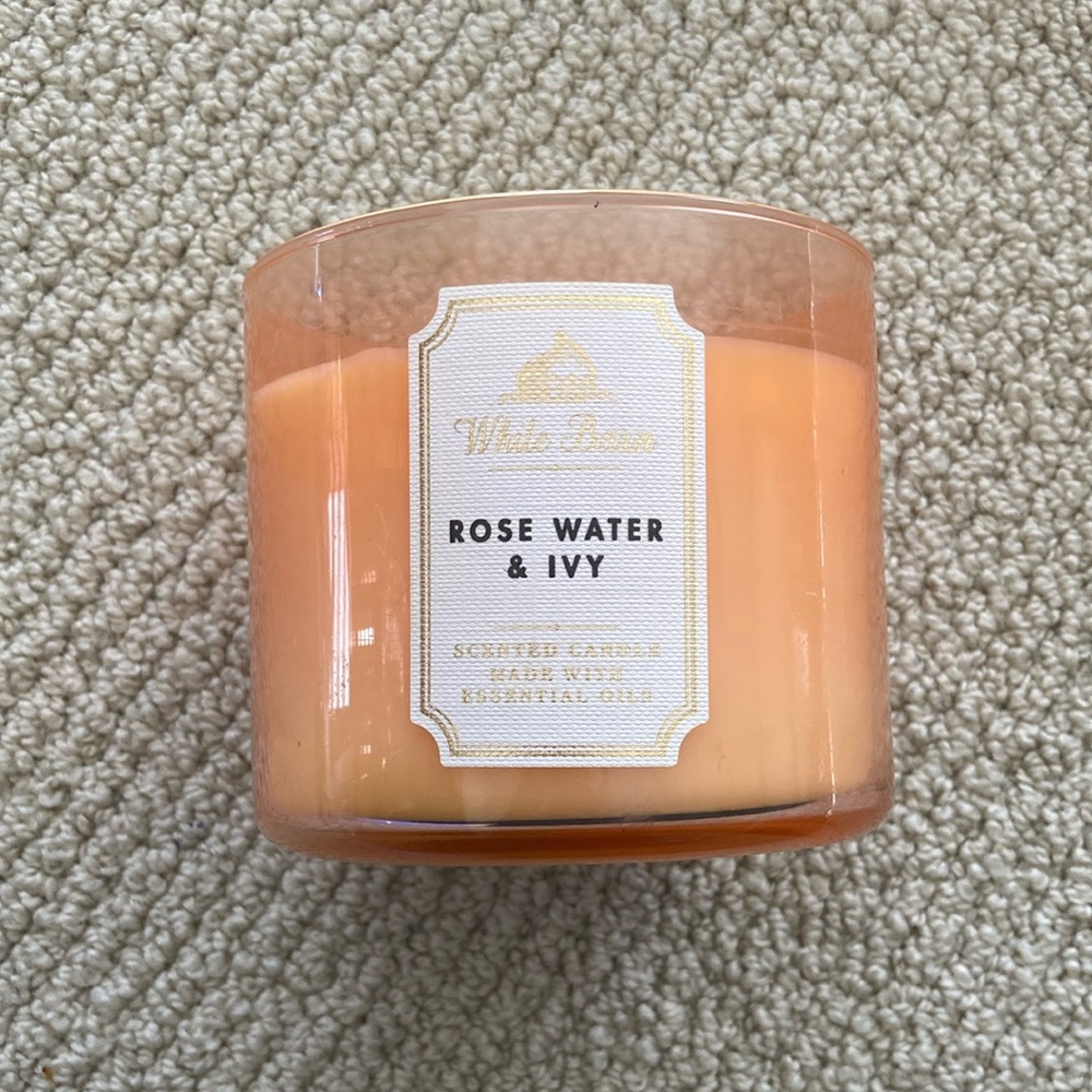 NEW Bath & Body Works Rose Water & Ivy Scented Three Wick Candle White Barn